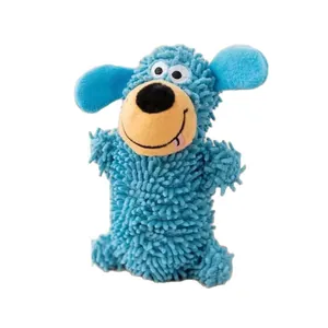 Blauwe pluche hondenspeeltje van zachte chenille stof voor huisdieren