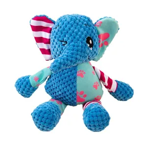 Gioco per cani a forma di elefante in peluche blu con suoni e trame molto colorate