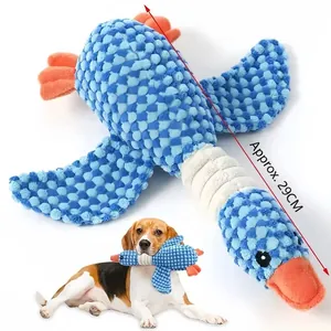 Giocattolo cigolante per cani a forma di anatra blu, peluche resistente da 29 cm