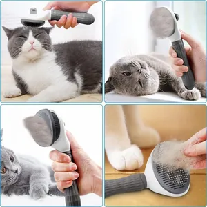 Professional cat grooming slicker brush showing self-cleaning hair removal process