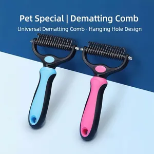 Rastrello scioglinodi a doppia faccia in acciaio inox per cani e gatti con impugnatura ergonomica