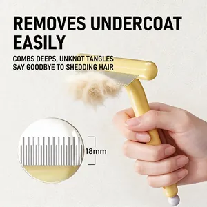 Professional pet de-shedding comb with 18mm stainless steel teeth for cats and dogs