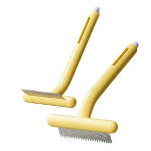 Professional yellow pet grooming comb set for cats with deshedding and thinning tool.