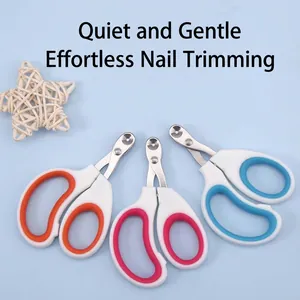 Professional Stainless Steel Pet Nail Clippers With Round Hole Safety Trimmer For Cats And Dogs Anti-Slip Grooming Scissors