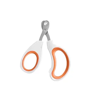 Professional stainless steel pet nail clippers with ergonomic orange and white handles.