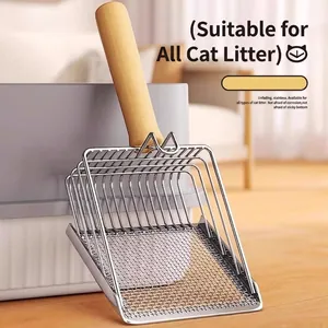 Katzenstreuschaufel aus Edelstahl Mit Holzgriff Langer Griff Metallgitter-Sieb Reinigungswerkzeug Für Katzenklo Haustierbedarf