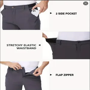Detalles funcionales de pantalones de golf para hombre con cintura elástica y bolsillos