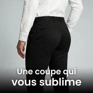 Back view of men's slim fit black business trousers in high elastic cotton