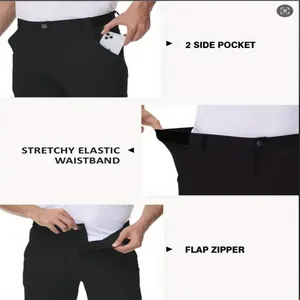 Detalles del pantalón de golf para hombre con cintura elástica, bolsillos y cremallera