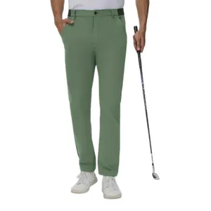 Pantalones de golf elásticos para hombre en verde, corte ajustado deporte y ocio.