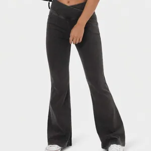High-waist crossover yoga flare leggings for women with high elasticity