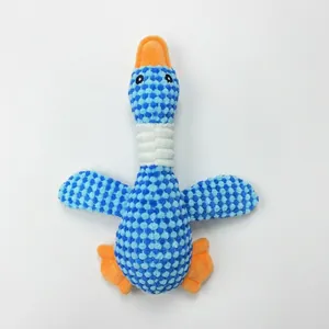 Detailed view of the blue pineapple fleece goose squeaky plush toy for pet dogs