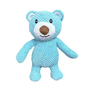 Light blue corn fleece plush teddy bear dog squeaky toy for aggressive chewers and play