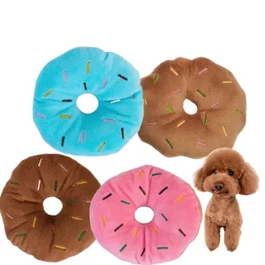 Jouet en Peluche Sonore pour Chien en Forme de Donut Résistant aux Morsures pour Petits et Moyens Chiens Chats Broderie Colorée Interactif