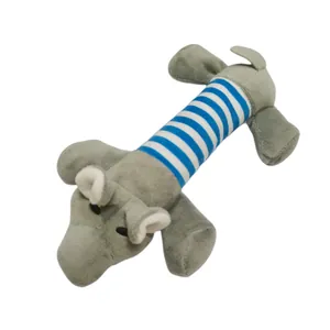 Jouet cochon en peluche rayé gris et bleu pour chiens jouet à mâcher durable