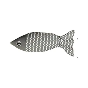 Robustes fischförmiges Katzenspielzeug mit grauem Zickzackmuster zum Beißen und Spielen