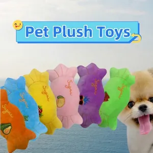 Giocattolo di Peluche per Animali Domestici a Forma di Caramella Giocattolo Interattivo Molare per Cani e Gatti Morbido Imbottito Motivo Frutta Ricamo