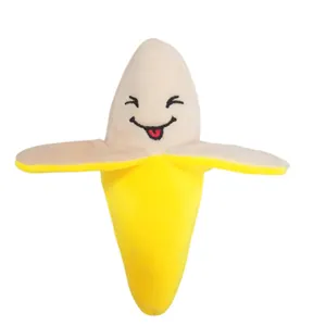 Jouet en peluche banane qui couine pour chiens et chats avec un joli visage souriant