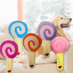 Plush Squeaky Dog Toy Lollipop Shape Durable Molar Teeth Cleaning Toy Stress Relief Interactive Pet Chew Toy For Small Dogs