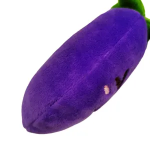 Cute purple eggplant plush dog squeaky toy with soft texture and embroidered face