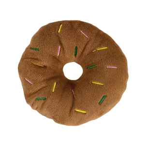 Jouet couineur en peluche pour animaux en forme de donut marron avec broderies