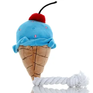 Quietschendes Plüsch-Eiswaffel-Hundespielzeug mit Baumwollseil zur Zahnreinigung