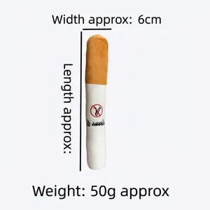 Detailed dimensions and weight of cigarette-shaped plush pet toy for dogs and cats.