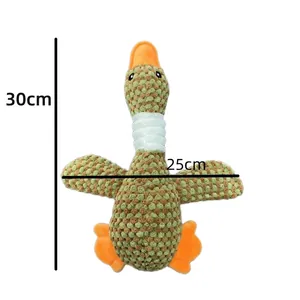Detail view of pineapple fleece goose plush toy with 30cm height and 25cm width dimensions