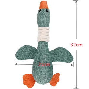 Duurzaam linnen gans piepspeeltje voor huisdieren, afmetingen 32 cm hoog en 21 cm breed.