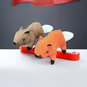Durable corduroy squeaky squirrel plush toys for dogs and cats pet teeth cleaning
