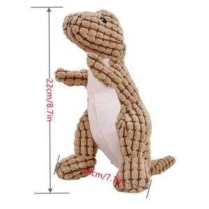 Dinosaur squeaky plush dog toy with dimensions 22cm by 18cm.