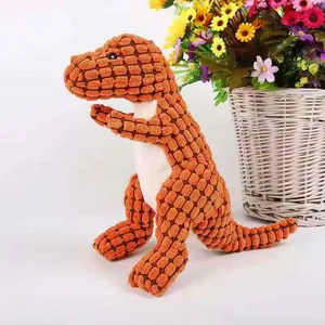 Orange corduroy dinosaur squeaky plush toy for dogs and cats chew training