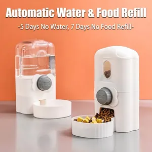 Set de dispensador automático de agua y comida para perros y gatos en blanco minimalista