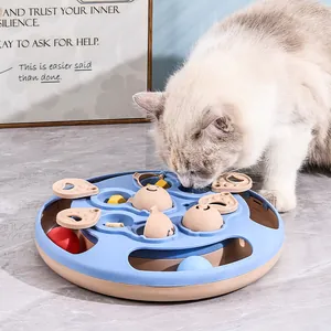 Interactieve blauwe puzzel voor katten met schuifdeksels voor het zoeken van voer