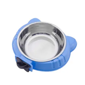 Blue hanging stainless steel pet bowl for cage mounting suitable for dogs and cats