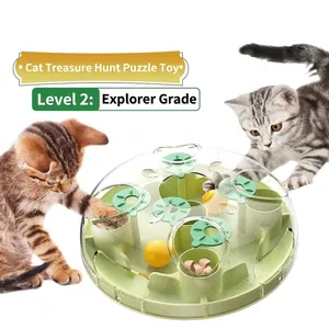 Vue détaillée d'un jouet puzzle interactif pour chat de niveau 2 avec deux chatons qui jouent