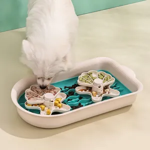 Interactive sailboat themed dog puzzle toy and slow feeder tray for mental stimulation