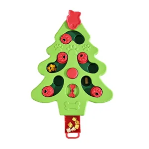 Christmas tree shaped interactive dog puzzle toy and slow feeder with treat sliders