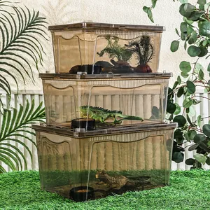 Boîtes d'élevage de reptiles transparentes marron empilables en trois tailles