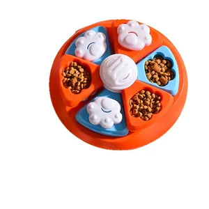 Comedero lento tipo puzzle para perros en color naranja y azul, diseño circular único