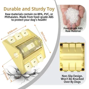 Detail view of durable pet puzzle feeder with dimensions and food-grade ABS material