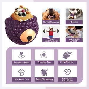 Multi-functional raspberry dog toy for teeth cleaning treat dispensing and anxiety relief