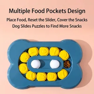 Jouet de puzzle interactif pour chien en forme d'os avec curseurs jaunes à friandises