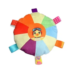 Frisbee en peluche sonore pour chien avec canard cartoon et rubans texturés colorés