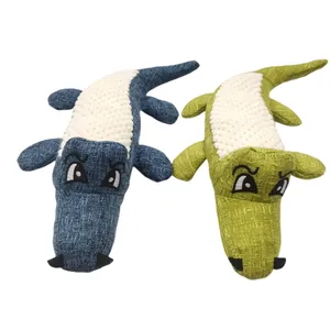 Set di due resistenti giocattoli per cani a forma di coccodrillo in peluche di lino blu e verde