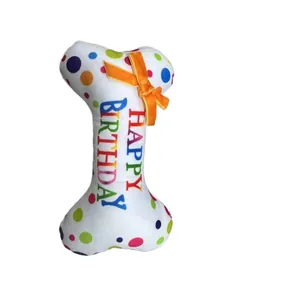 Colorful polka dot bone plush squeaky dog toy for small pet birthday party gift