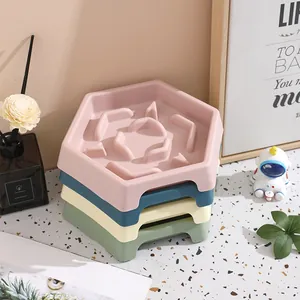 Stackable hexagonal slow feeder dog bowls in multiple pastel colors for large dogs