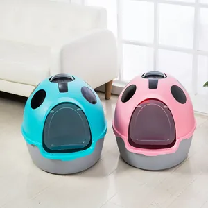Large ladybug-themed enclosed cat litter box available in stylish blue and pink