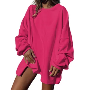 Stylish fuchsia oversized long-sleeved crewneck sweatshirt for a casual and trendy look