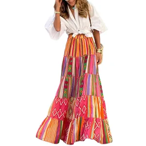Fashionable Bohemian print maxi skirt with vibrant patterns for beach or daily wear